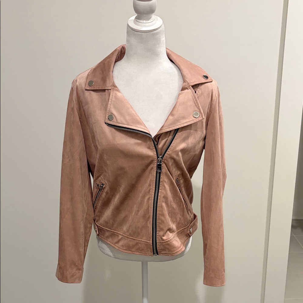 NWT LOFT Blush Pink Faux Suede Moto Jacket